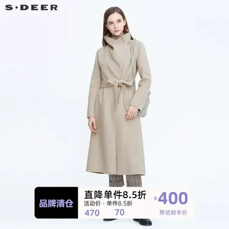 sdeer圣迪奥立领斜襟不规则长款毛呢大衣S20481862图片