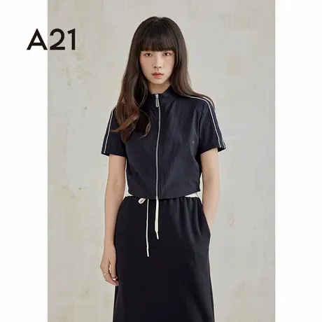 A21女装宽松外套女士夏季美式条纹短袖开衫夹克衬衣图片