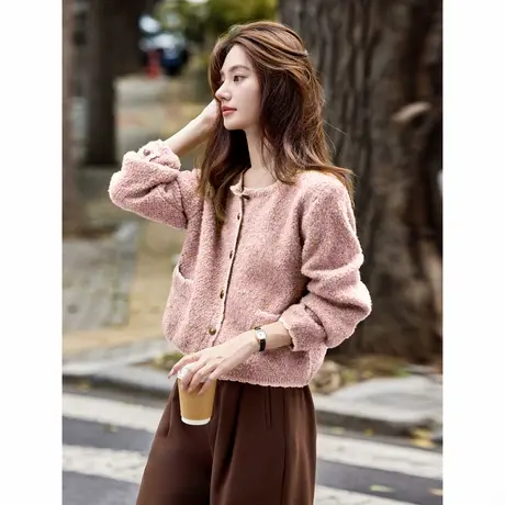 时尚气质设计感短款春秋毛衣开衫女2025年春季新品减龄休闲风上衣商品大图