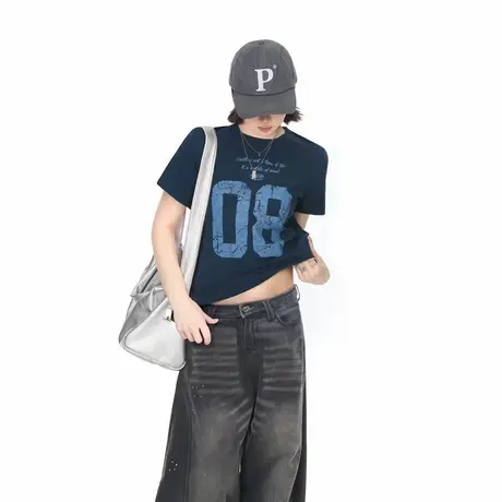 2025夏季新款潮牌短袖正肩T恤女圆领ins街头潮酷风修身半袖上衣图片