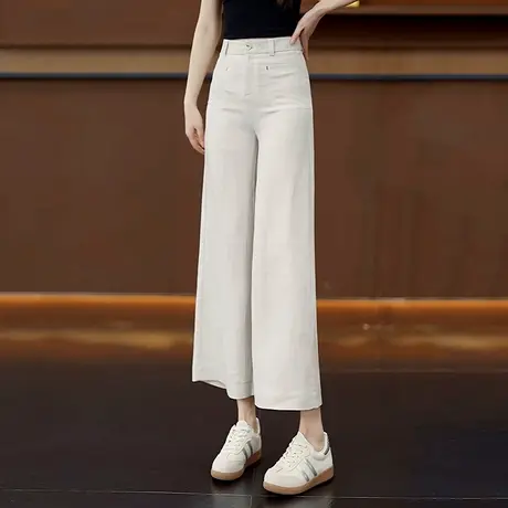 宽松休闲天丝亚麻阔腿裤女2025夏季新款轻薄凉爽直筒裤显瘦九分裤商品大图