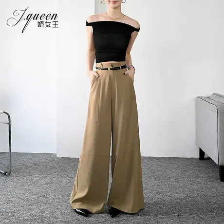 棉麻阔腿裤女夏季新款高腰垂感裤通勤宽松显瘦休闲直筒拖地裤甩裤商品大图