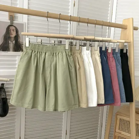 松紧高腰阔腿短裤女夏季2025新款宽松百搭韩版运动休闲工装裤子潮商品大图