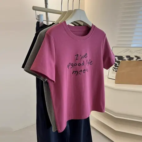 ins超火字母刺绣短袖T恤女夏季2025新款宽松韩版设计感小众上衣潮商品大图