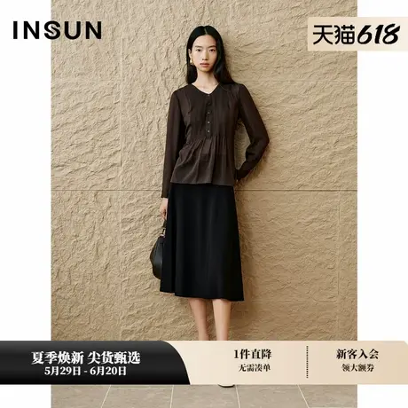 INSUN恩裳专选2025春季风琴褶设计10MM桑蚕丝衬衫商品大图