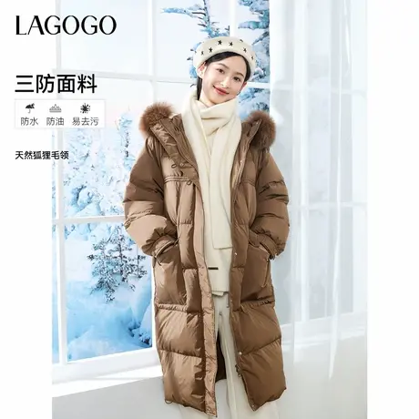 lagogo拉谷谷2024年新款连帽毛领长款通勤羽绒服女NCYY339G40图片