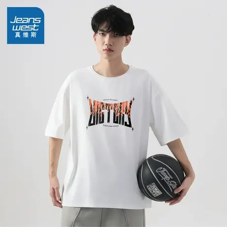 E8真维斯男装2025夏季新款时尚cleanfit印花休闲宽松短袖T恤青年图片