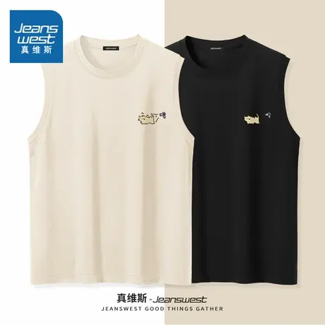 NN真维斯纯棉无袖男t恤夏季卡通印花外穿背心青少年宽松休闲坎肩图片