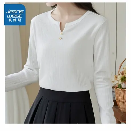 YD真维斯女装2025春季新款 时尚修身显瘦内搭上衣休闲长袖T恤女图片