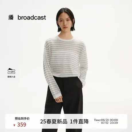 播条纹宽松薄款圆领淡人针织罩衫女25夏新款韩系上衣DDS2SD5100图片