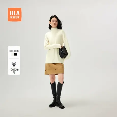 【纯羊毛】HLA/海澜之家针织衫秋冬新款可翻高领显瘦加厚毛衣女装商品大图