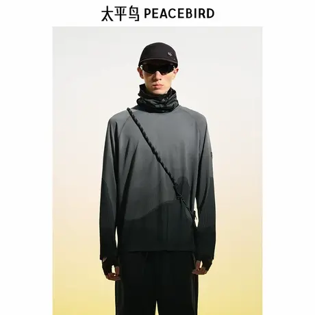 【商场同款】太平鸟男装T恤25春季重磅渐变色提花长袖 B2CPF1323图片