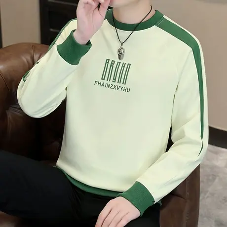 无帽卫衣男士春秋季2025新款内搭打底衫休闲百搭潮牌圆领长袖t恤图片