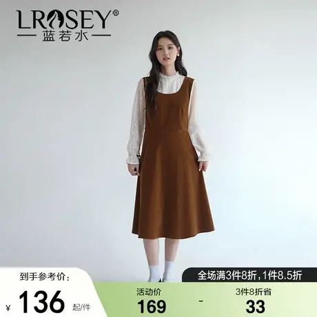 蓝若水大码女装2025秋装新款设计感蝴蝶结背心显瘦打底丝绒连衣裙商品大图