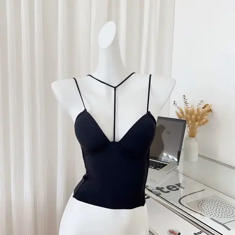 夏日小妖精 圆领绑带吊带背心女春别致蝴蝶结甜辣内搭上衣商品大图