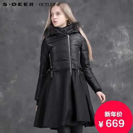 s.🏾deer【🏿新品】🐀圣迪奥专柜正品女装酷帅光泽感连帽棉衣商品大图