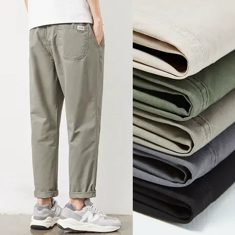 hansca春秋季纯棉九分裤男2025新款宽松微锥休闲裤简约直筒工装裤商品大图