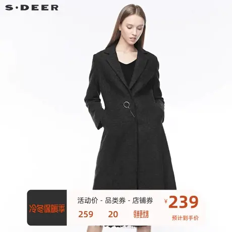 sdeer 🐅圣迪奥 🐆女装平驳领胸针不规则镂空纯色毛呢大衣S19481822商品大图