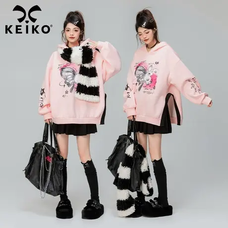 KEIKO 慵懒风印花连帽卫衣女加绒加厚多巴胺春季穿搭oversize外套图片