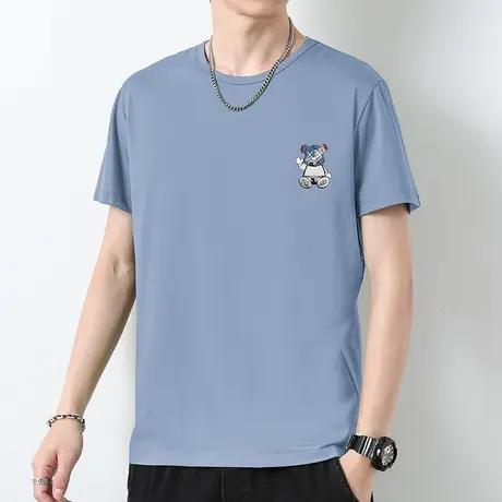 莫代尔冰丝短袖t恤男装夏季速干凉感圆领上衣服潮流小熊印花半袖商品大图
