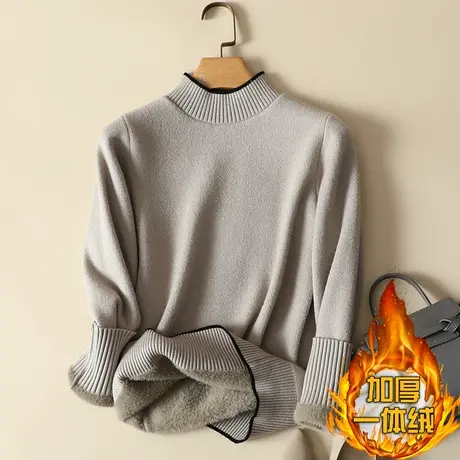 一体绒半高领毛衣女2023年新款加绒加厚打底衫女秋冬内搭针织上衣图片