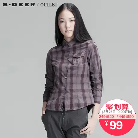 sdeer【多件多折】圣迪奥格纹抓皱休闲女式长袖衬衫S13380559图片