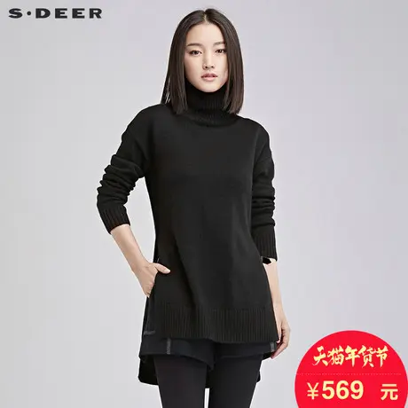sdeer圣迪奥女装设计感开衩前后摆高领针织S16483568图片
