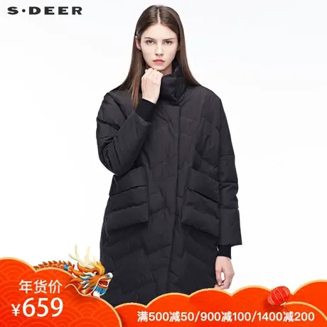 sdeer圣迪奥个性贴袋装饰前短后长下摆立领时尚羽绒服S18462414图片