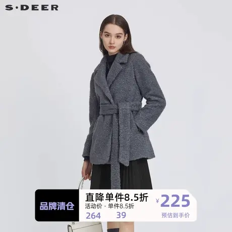 sdeer圣迪奥女装西装领收腰仿羊羔绒外套S223Z2245图片