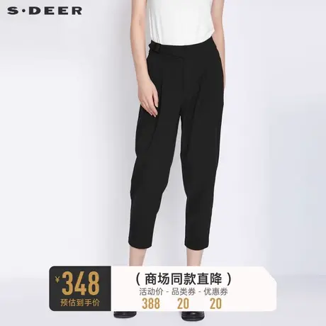 sdeer圣迪奥女装春秋装拼接压褶插袋黑色通勤长裤S21380816图片