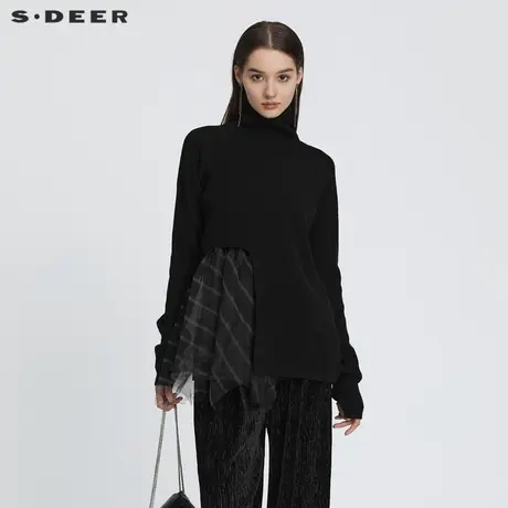 sdeer圣迪奥女装高领网纱不规则吊带两件针织衫S224Z3531图片