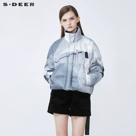 【直播间专属】sdeer圣迪奥时尚高领撞色印花短款羽绒服S21482481图片