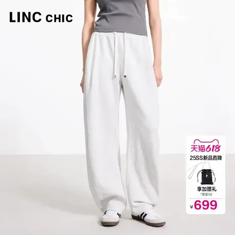 LINC金羽杰2025年春季新款休闲裤造型感高腰卫裤女淡人穿搭KP567Y商品大图