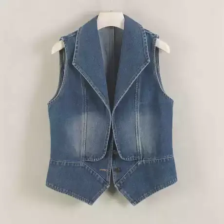 牛仔马甲女2025新款西装领深蓝时尚无袖背心短款上衣春秋显瘦外搭图片