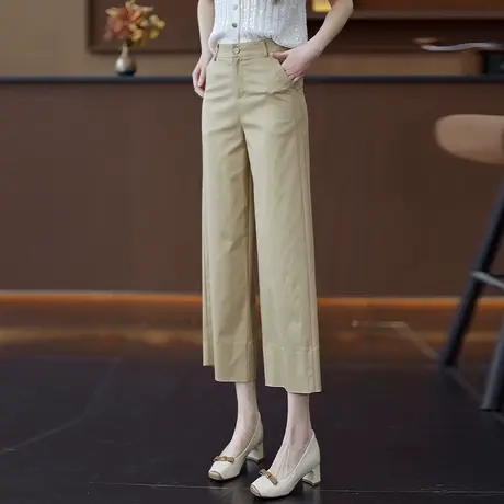 卡其色艾草莫代尔休闲直筒裤女九分西装裤夏季薄款宽松垂顺阔腿裤商品大图