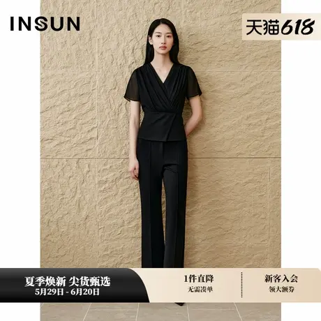 INSUN恩裳专选2025春季重工压褶围裹式收腰衬衫商品大图