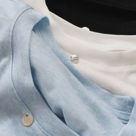 凉感/软绵绵莱赛尔天丝针织短袖t恤女宽松显白奶蓝圆领面膜上衣夏商品大图