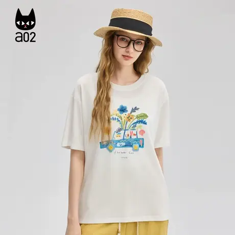 a02宽松圆领短袖女T恤2025新款设计感上衣夏日松弛感半袖通勤穿搭图片