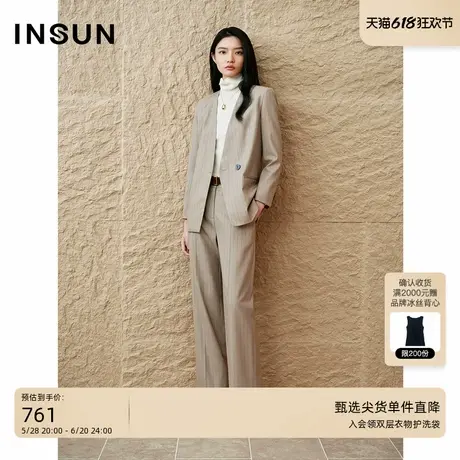 [任意套装]INSUN恩裳专选老钱风秋季时髦条纹羊毛西装商品大图