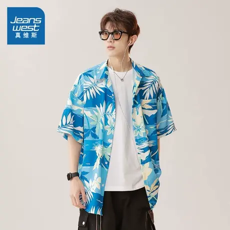 LR真维斯男装2025夏季新款  休闲宽松百搭度假风短袖花衬衫上衣商品大图