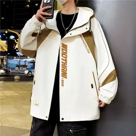 工装外套男士春秋季新款潮牌宽松连帽夹克男生休闲百搭上衣服图片