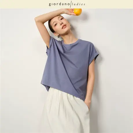 GL2025夏季新款短袖T恤女纯棉前短后长宽松圆领连袖上衣02325047图片