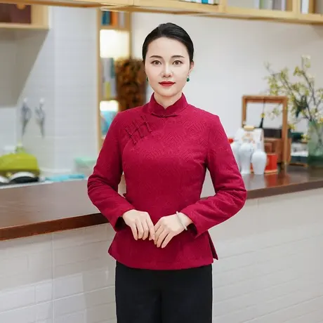 筠雅冬季新款唐装女中国风旗袍小袄夹棉保暖新中式盘扣棉衣24J473商品大图