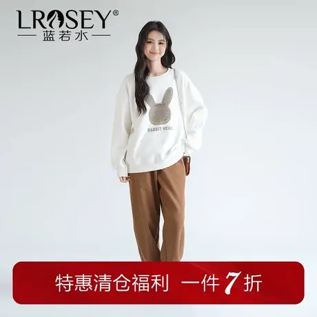 蓝若水大码女装设计感印花加绒长袖卫衣胖mm秋装新款洋气宽松上衣图片