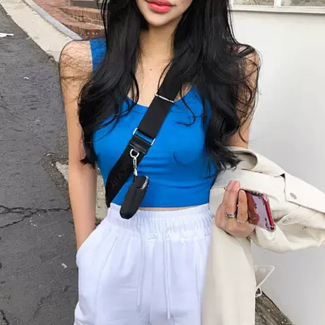 糖果彩色宝蓝色小吊带背心女爵士舞蹈U领外穿橘色克莱因蓝上衣薄商品大图