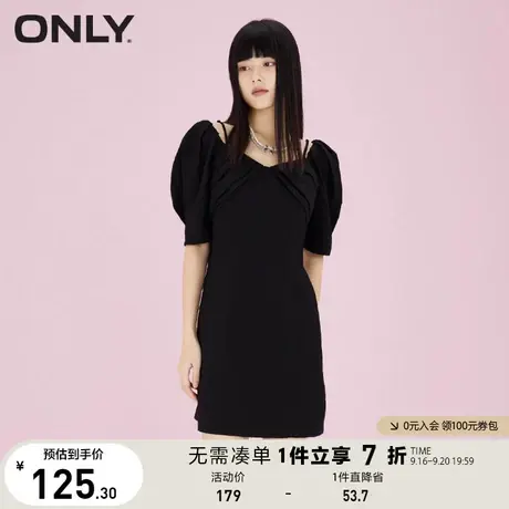 ONLY奥莱夏季泡泡袖收腰露肩吊带小黑裙连衣裙女图片