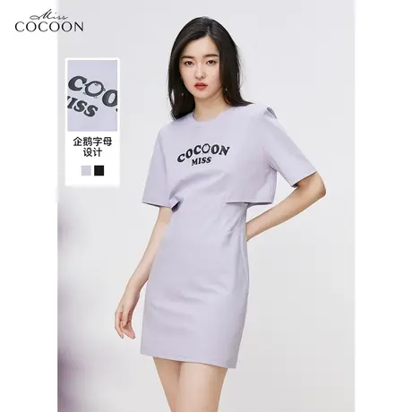 missCOCOON字母短袖连衣裙女2023新款夏季别致设计感修身显瘦裙子图片