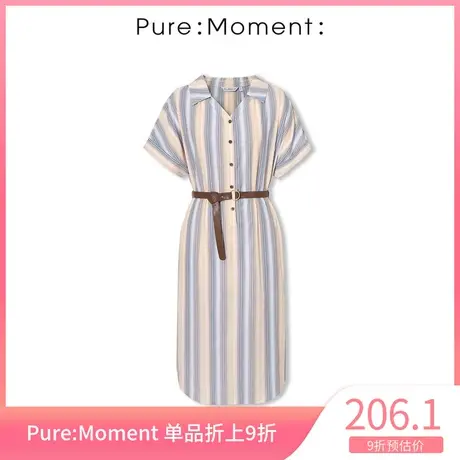 Pure:Moment:连衣裙年夏季新款条纹修身单排扣休闲中长款裙子图片