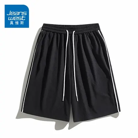 KZH真维斯休闲短裤男夏季新款宽松阔腿五分裤条纹潮流运动卫裤子图片