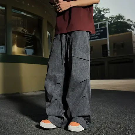 Nuthink潮牌美式工装裤伞兵裤松紧阔腿抽绳长裤春夏男女2025新款图片